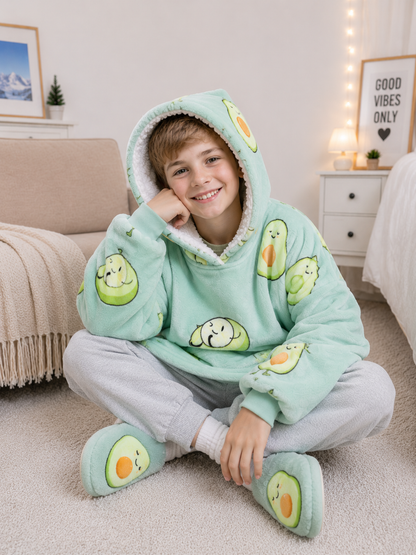 Kids Sherpa Hoodie Avocado Green – Oversized Wearable Blanket