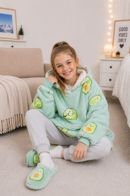 Kids Sherpa Hoodie Avocado Green – Oversized Wearable Blanket