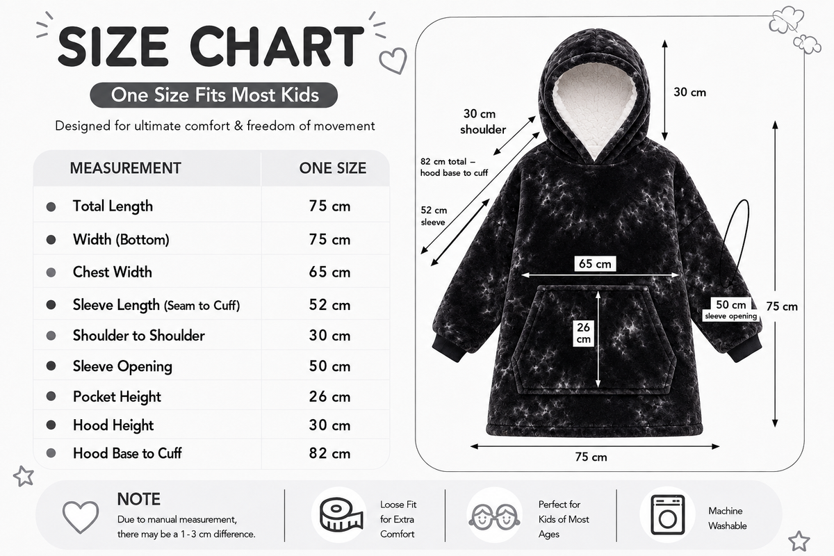Kids Sherpa Hoodie Black Tie Dye – Oversized Wearable Blanket