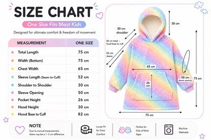 Kids Sherpa Hoodie Rainbow Stripe Print – Oversized Wearable Blanket