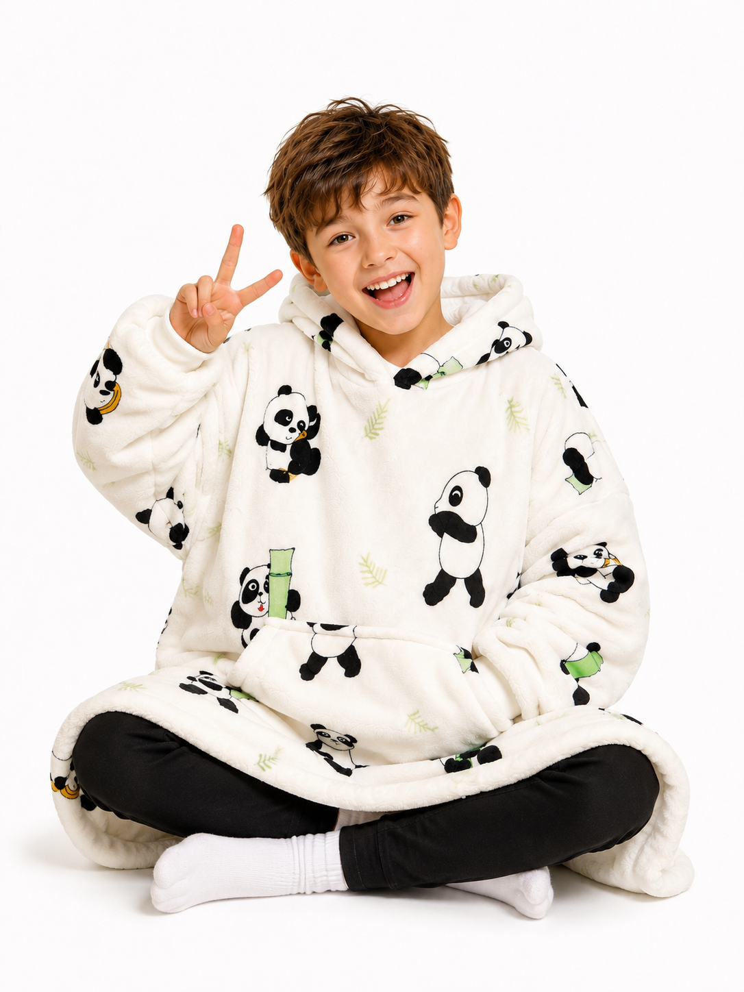 Kids Panda Sherpa Hoodie – Oversized Wearable Blanket