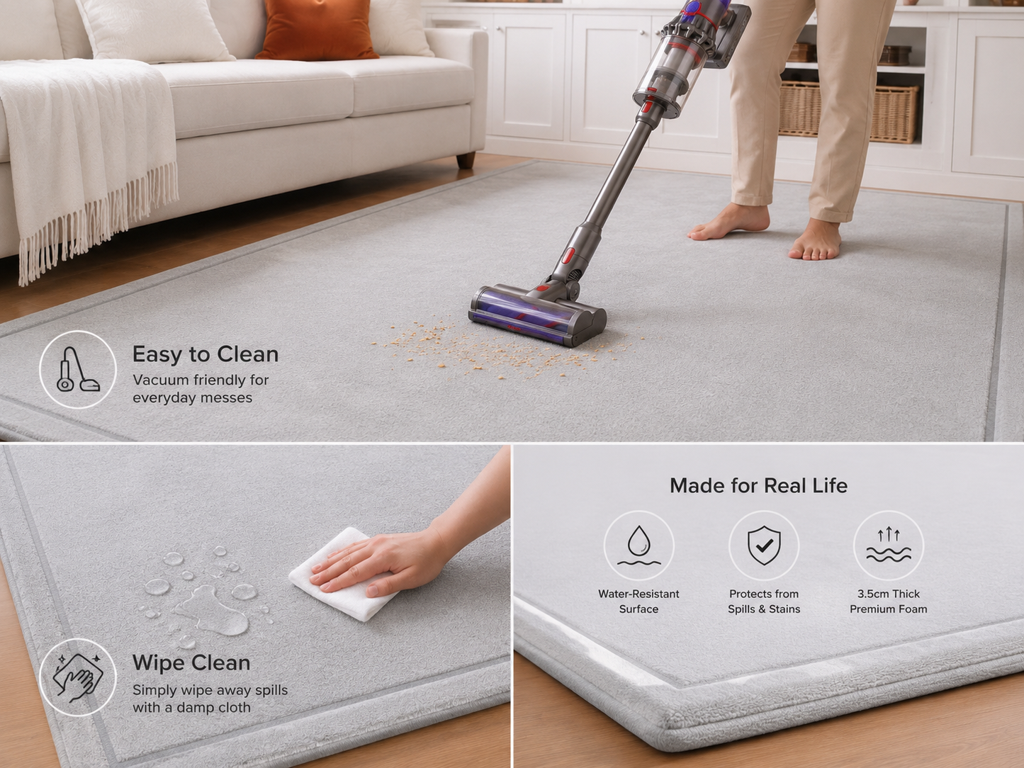 ComfyMat Memory Foam Play Mat – 3.5cm Thick (Light Grey)