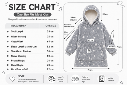 Kids Sherpa Hoodie Grey Star Print – Oversized Wearable Blanket