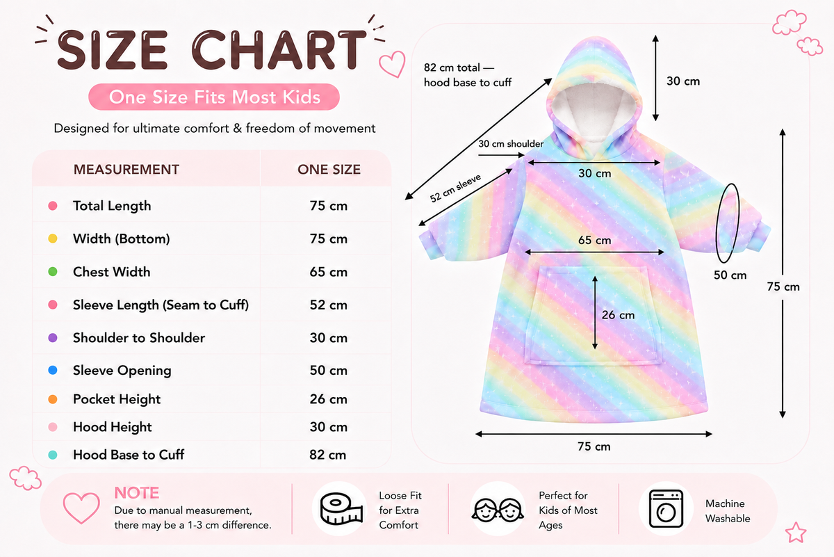 Kids Sherpa Hoodie Rainbow Stripe Print – Oversized Wearable Blanket