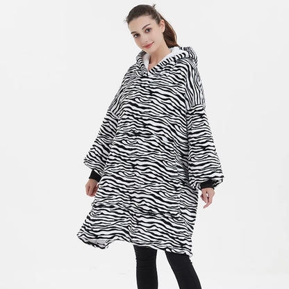 Kids Sherpa Hoodie Black White Zebra Print – Oversized Wearable Blanket