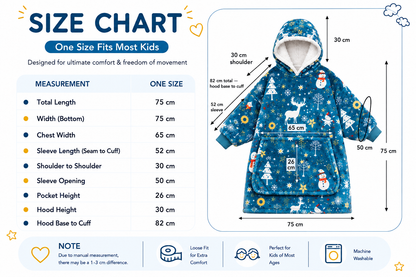 Kids Sherpa Hoodie Christmas Teal Animal Print – Oversized Wearable Blanket