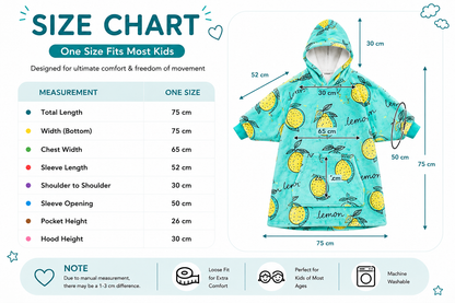 Kids Sherpa Hoodie Lemon Print – Oversized Wearable Blanket