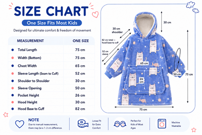 Kids Sherpa Hoodie Blue Cat Print – Oversized Wearable Blanket
