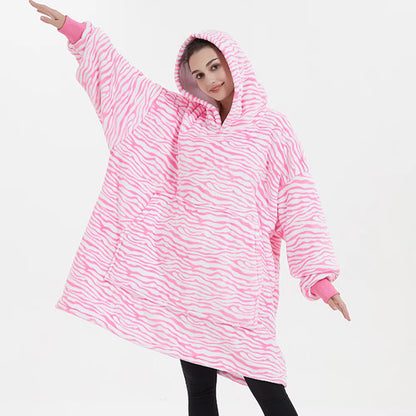 Kids Sherpa Hoodie Pink Zebra Print – Oversized Wearable Blanket