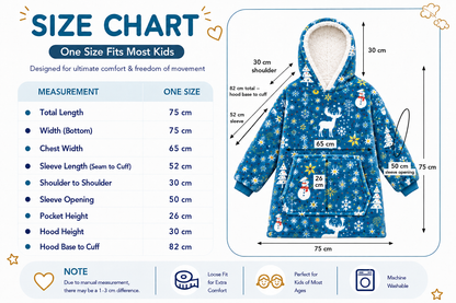 Kids Sherpa Hoodie Blue Christmas Print – Oversized Wearable Blanket