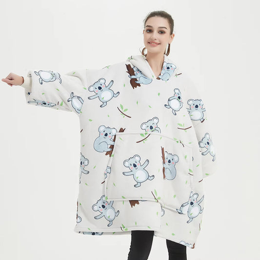 Kids Sherpa Hoodie White Koala Print – Oversized Wearable Blanket