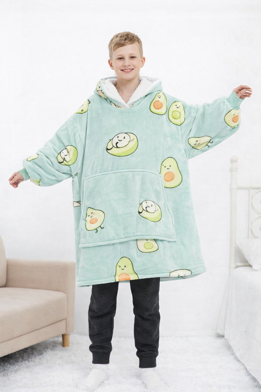 Kids Sherpa Hoodie Avocado Green – Oversized Wearable Blanket