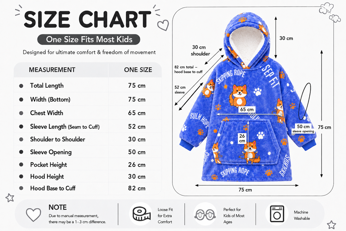 Kids Sherpa Hoodie Blue Fox Print – Oversized Wearable Blanket