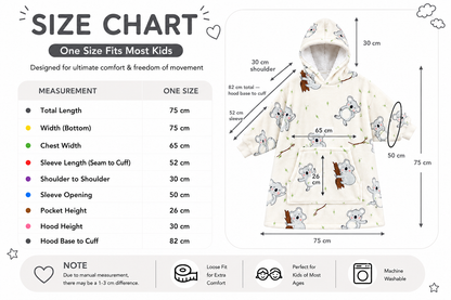 Kids Sherpa Hoodie White Koala Print – Oversized Wearable Blanket