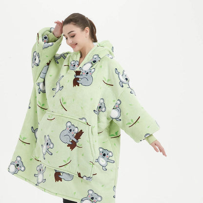 Kids Sherpa Hoodie Green Koala Print – Oversized Wearable Blanket