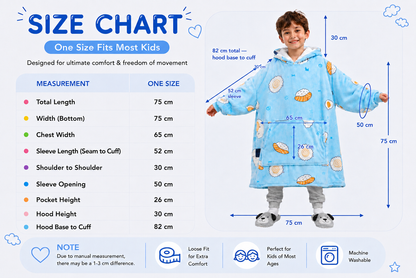 Kids Sherpa Hoodie Blue Sushi Print – Oversized Wearable Blanket