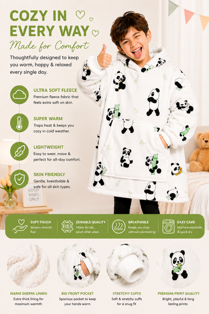 Kids Panda Sherpa Hoodie – Oversized Wearable Blanket