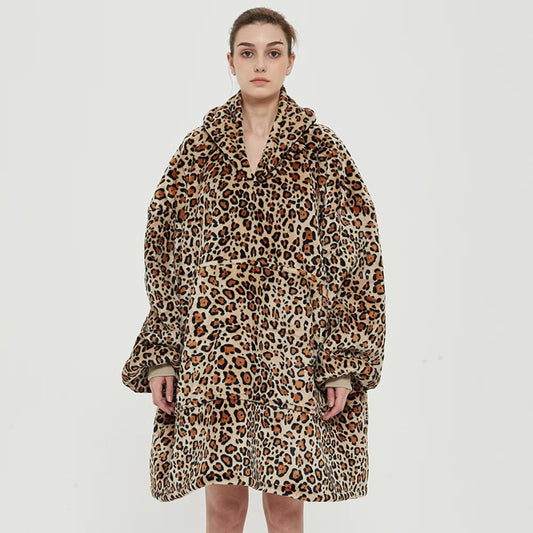 Kids Sherpa Hoodie Leopard Print – Oversized Wearable Blanket
