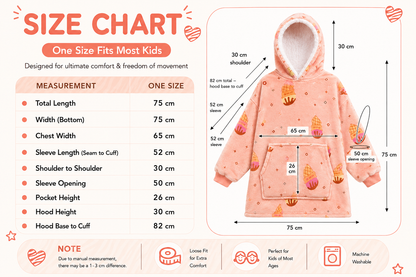 Kids Sherpa Hoodie Peach Ice Cream Print – Oversized Wearable Blanket