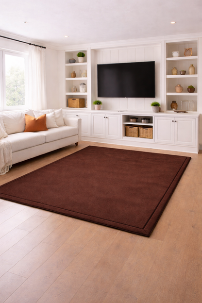 3.5cm thick brown memory foam play mat in a modern living room with soft cushioned surface for kids play
