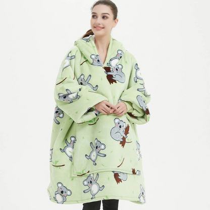 Kids Sherpa Hoodie Green Koala Print – Oversized Wearable Blanket