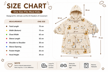 Kids Sherpa Hoodie Beige Cat Print – Oversized Wearable Blanket