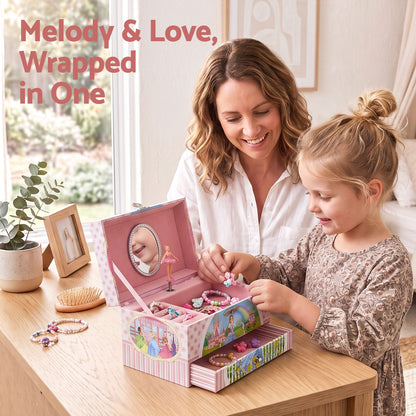 Keezi Kids Jewellery Box Organiser for Girls Kids Music Box with Drawer