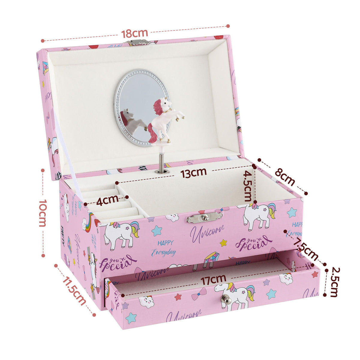 Keezi Kids Jewellery Box Organiser for Girls Kids Music Box with Mirror