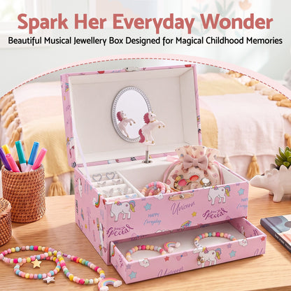 Keezi Kids Jewellery Box Organiser for Girls Kids Music Box with Mirror