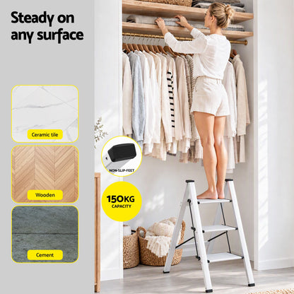 Giantz 3 Step Ladder Multi-Purpose Folding Aluminium Light Weight Platform