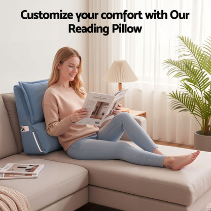Giselle Reading Pillow For Sitting In Bed, No-Sag 25D Foam Base, Modular Backrest With Dual Pockets For Gaming, 52x51x26cm Corduroy Cover