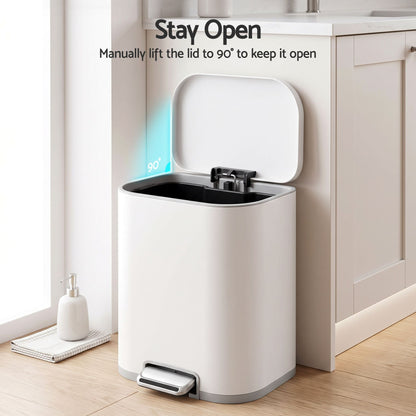 Cefito 20L Trash Bin Steel Pedal Bins Soft Close Kitchen Rubbish Waste Can White