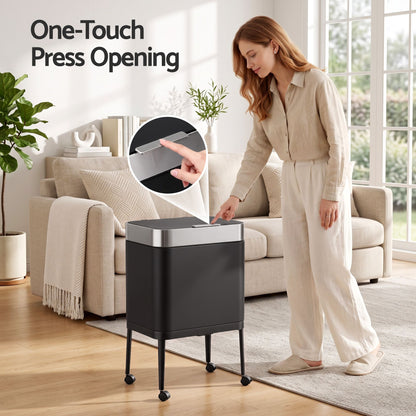 Cefito 40L Press Top Trash Can Kitchen Rubbish Bin Moblie Stainless Steel Black
