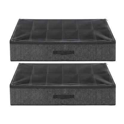 Artiss Under Bed Shoe Storage Containers X2 Box Organiser 12 Pairs Fabric Grey