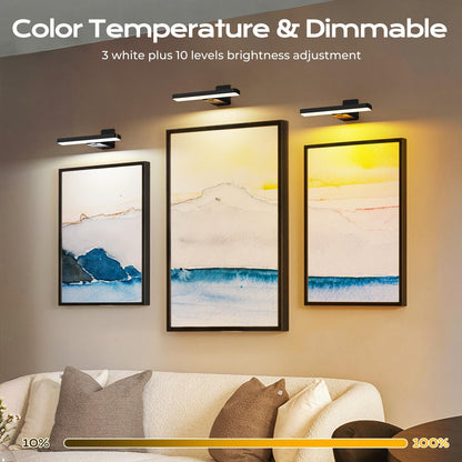 Rechargeable LED Picture Light, Black Cordless Wall Light with Remote Control, 3 Colour Temperatures, 10 Brightness Levels, 180° Adjustable Head, Timer, USB-C Charging 2 Pack Black