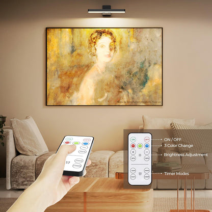 Rechargeable LED Picture Light, Black Cordless Wall Light with Remote Control, 3 Colour Temperatures, 10 Brightness Levels, 180° Adjustable Head, Timer, USB-C Charging 2 Pack Black