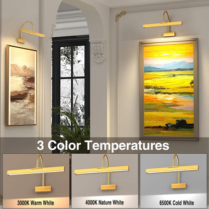 Picture Frame Light with Remote, Wireless 16 Inch Gold Art Light, Battery Picture Light with 3 CCT, Dimmable and Timer Wall Picture Lights for Painting, Wall, Gallery, Artwork, Frame