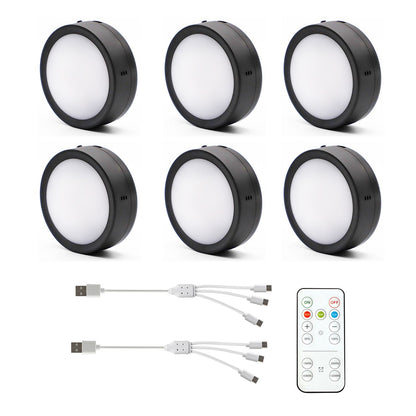 AIBOO Rechargeable Cabinet Lights, 6 Pack Puck Lights, 3 Colour, Remote, Black