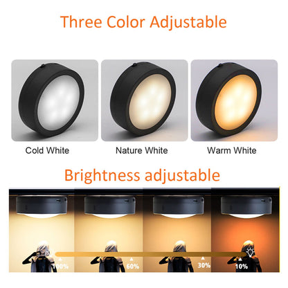 AIBOO Rechargeable Cabinet Lights, 6 Pack Puck Lights, 3 Colour, Remote, Black