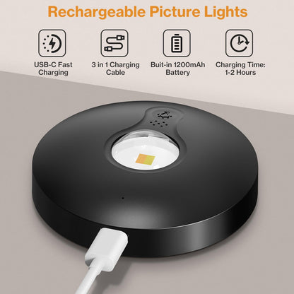 Rechargeable Picture Lights, 6 Pack Black Wireless Art Lights with Remote and Touch Control, 3 Colour Temperatures, Stepless Dimming, Magnetic Wall Lights for Paintings, Photos and Displays