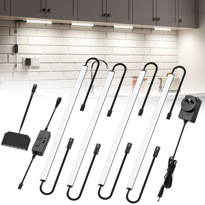 Under Cabinet Lighting, Timer & CCT 2700-6000K with Slider Dimmer, Plug-in 12Inch 12W Lights for Curio Cabinet, Kitchen, Bookshelf (4 Bars Kit)