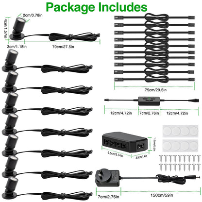 Dimmable LED Mini Spotlight, 12V CCT 2700K-6000K, Adjustable for Display, Cabinet, Showcase, Artwork, 360° Rotatable Accent Lighting, Surface Mount with Slider Dimmer & Adapter (CCT, 8Pack)