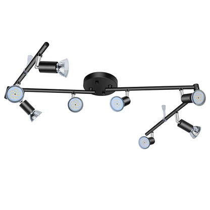 Black Track Lighting Fixture Ceiling, LED Flexible Track Lights with Swing Arm, 8-Light Directional Black Flush Mount Ceiling Spotlight for Kitchen, Living Room (GU10 Bulbs NOT Included)