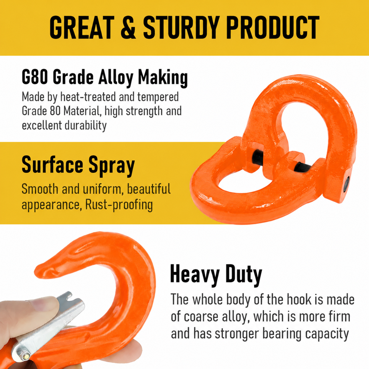 1.12T Sling Hook & Hammerlock Kit, 2 Sets Heavy Duty Trailer Safety Chain Hooks for Caravan, Camper & Boat Trailers-Orange