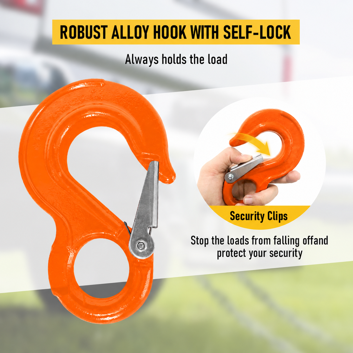 1.12T Sling Hook & Hammerlock Kit, 2 Sets Heavy Duty Trailer Safety Chain Hooks for Caravan, Camper & Boat Trailers-Orange