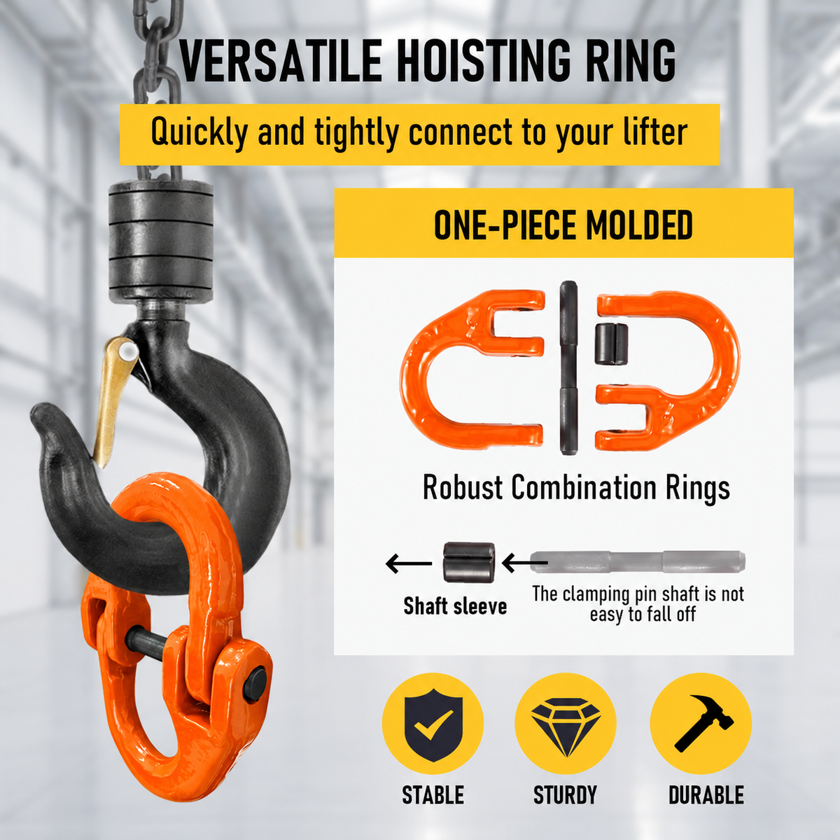3.15T Sling Hook & Hammerlock Kit, 2 Sets Heavy Duty Trailer Safety Chain Hooks for Caravan, Camper & Boat Trailers-Orange