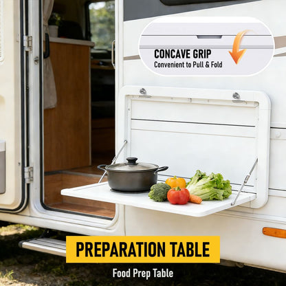 Heavy Duty Folding Caravan Table 800 x 450mm – Full Metal Frame, Lockable, 50kg Max Capacity, White