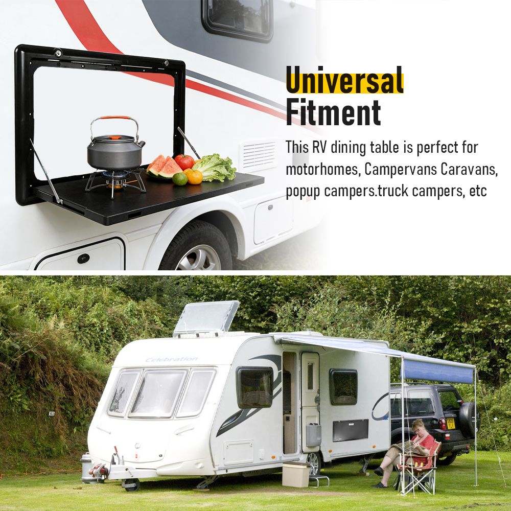 Folding Caravan Table – Lockable Space-Saving Portable Table for Camper, Motorhome & RV, 25kg Capacity, Black