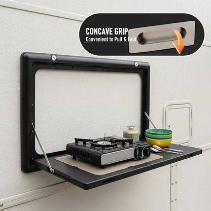 Folding Caravan Table – Lockable Space-Saving Portable Table for Camper, Motorhome & RV, 25kg Capacity, Black