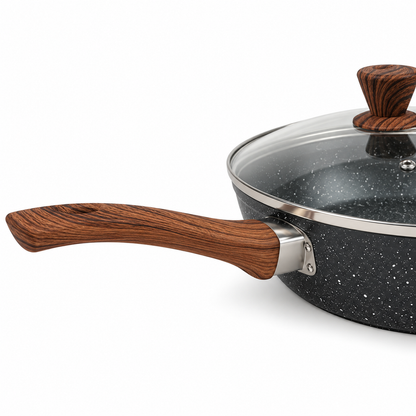 28cm PFOA Free Non-Stick Saute Pan with Lid, Marble-Effect Non-Stick Coating, Induction Compatible, Soft-Touch Handle, Dishwasher Safe